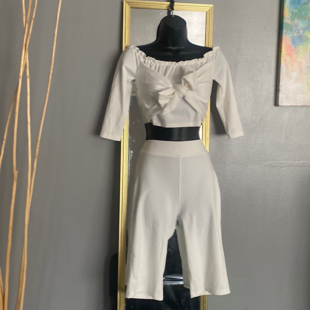 2 piece White Off the Shoulder Set